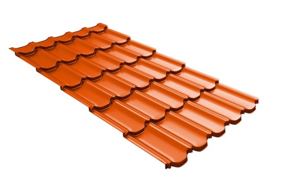 Металлочерепица квинта плюс с 3D резом 0,45 PE RAL 2004 оранжевый купить в Одинцово